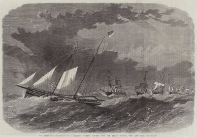 El Barco Piloto de Liverpool No 8, liderando Doce Barcos hacia el Mersey durante la Última Tormenta de Edwin Weedon